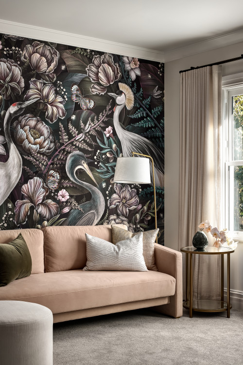 Luxury living room wallpaper installation